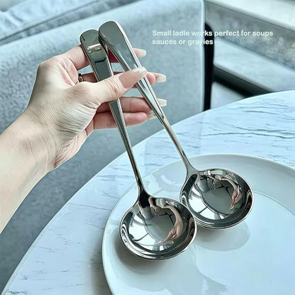 Small Ladle, 304 Stainless Steel Small Gravy Soup Serving Ladle for Sauces or Serving Soup Spoon, Silver (2 pack)