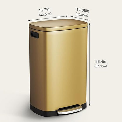 ELPHECO Kitchen Trash Can with Lid Soft Close, 13 Gallon / 50L Stainless Steel Pedal Garbage Can, Heavy-Duty Step Wastebasket with 20 Bags, Removable Bucket, Home Office, Kitchen, Titanium Gold - Image 4