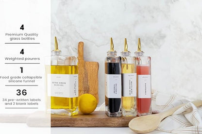 Molimoli Olive Oil Dispenser Bottle for Kitchen, Automatic Pourer, Glass Dispenser for Kitchen, Olive Oil Cruet, | Set of 4 - Gold - Image 2