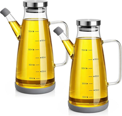 Zhehao 2 Pcs Glass Oil Bottle 25oz/750ml Cooking Oil Dispenser with Stainless Steel lid Drip Free Spout Non Slip Bottom for Kitchen Cooking Barbecue Party