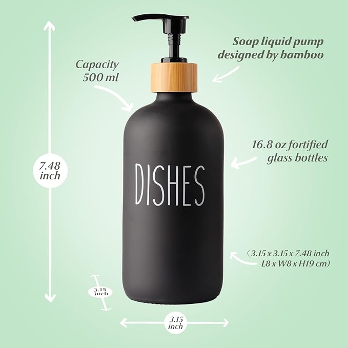 LOOCHICA 2 Pack Glass Soap Dispenser Set with Tray, Hand and Dish Glass Soap Dispensers for Kitchen Sink, Kitchen Soap Dispenser Set Suitable for Black and White Kitchen Decor - Image 3