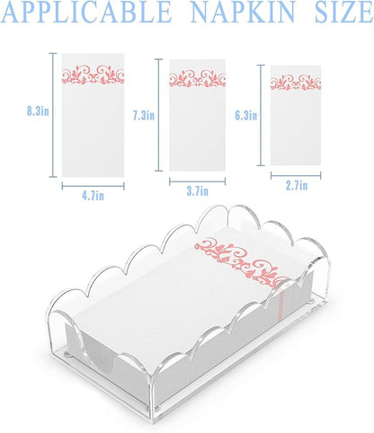 LUGUNU Clear Acrylic Napkin Holder – Scalloped Tray for Bathroom, Kitchen, Dining Room – Stylish Guest Hand Towel & Disposable Paper Holder for Weddings, Hotels, and Home Decor (9x5.1inch)