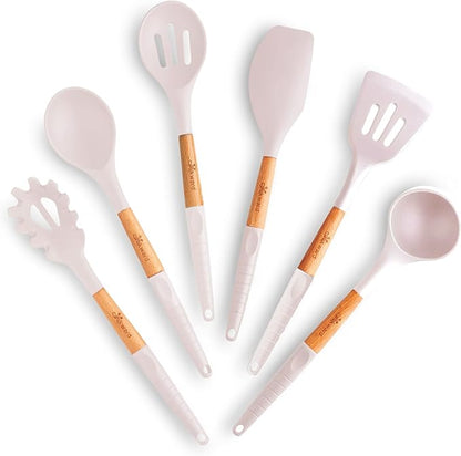 Silicone Cooking Utensils Set 6 Piece – Heat Resistant up to 480°F, BPA Free & Non-Scratch Kitchen Tools with Natural Wood Handles, White - Image 7