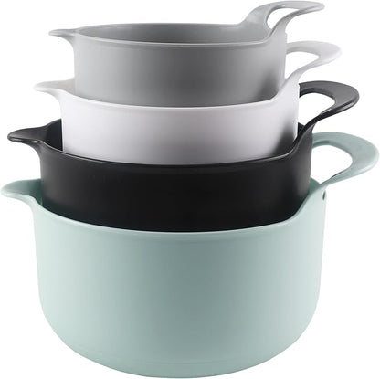 COOK WITH COLOR Nesting Plastic Mixing Bowl Set with Pour Spouts and Handles, Mint, 4 Piece Non-Slip by CookwithColor