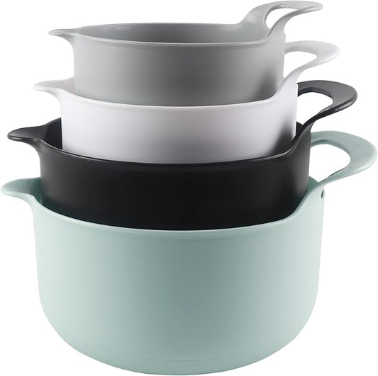 COOK WITH COLOR Nesting Plastic Mixing Bowl Set with Pour Spouts and Handles, Mint, 4 Piece Non-Slip by CookwithColor
