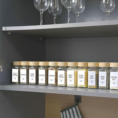 Churboro 24 Spice Jars with Labels & Bamboo Lids - 4 Oz Glass Containers with Shaker Lids, 547 Spice Labels of 3 Different Types Seasoning Jars for Spice Rack, Cabinet, or Drawer - Image 6