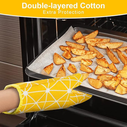 AUAUY Oven Mitts and Potholders BBQ Gloves-Oven Mitts and Pot Holders with Recycled Infill Silicone Non-Slip Cooking Gloves for Cooking Baking Grilling (6-Piece Set,Yellow) - Image 4