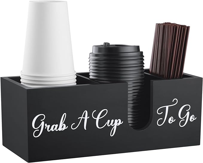 ALELION Coffee Cup Holder for Countertop - Wood Coffee Bar Accessories and Organizer - Coffe Station Organizer for Cup Lid Stirrers Pod by ALELION