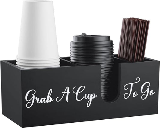 ALELION Coffee Cup Holder for Countertop - Wood Coffee Bar Accessories and Organizer - Coffe Station Organizer for Cup Lid Stirrers Pod by ALELION
