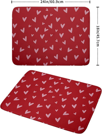 Valentines Dish Drying Mat for Kitchen Counter 18x24 Inch Valentine's Day Red Pink Love Heart Print Absorbent Reversible Microfiber Drying Mats Kitchen Countertop Protector Dishes Drainer Rack Pad - Image 2