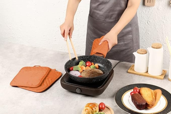 Oven Pot Holder with Pocket Cotton Heat Resistant Coaster Potholder Kitchen Hot Pad Oven Mitts for Cooking Square 7"x9"Set of 5 (Orange) - Image 4