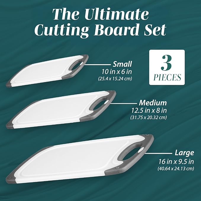 Cutting Boards for Kitchen - BPA-Free Chopping Board - Different Sizes & Non Slip Handles - Reversible, Large Cutting Board Set - Unique Gifts for Cooks Who Have Everything - 3-Pack Gray - Image 6