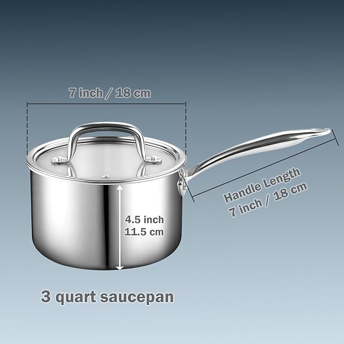 Cook N Home Stainless Steel Sauce Pan with Lid, 3 Quart Tri-Ply Full Clad Small Kitchen Pot, Dishwasher & Oven Safe, Induction Compatible Cookware - Image 4