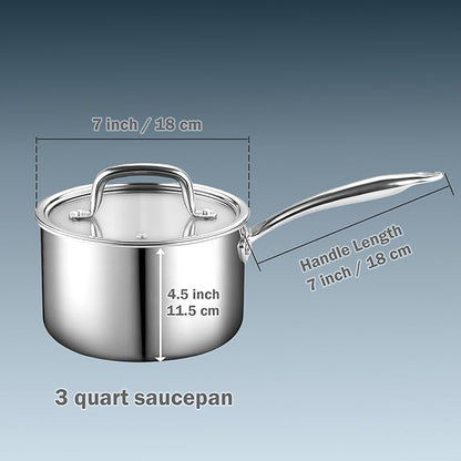 Cook N Home Stainless Steel Sauce Pan with Lid, 3 Quart Tri-Ply Full Clad Small Kitchen Pot, Dishwasher & Oven Safe, Induction Compatible Cookware - Image 4