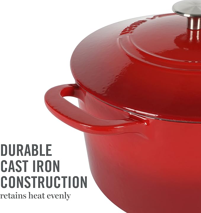 MARTHA STEWART Gatwick 7-Quart Enamel Cast Iron Dutch Oven – Red Ombre – Heavy-Duty Dutch Oven for Slow Cooking, Braising & Baking - Image 7