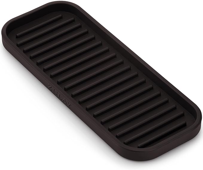 Zulay Kitchen (9x3.5 Silicone Sponge Holder for Kitchen Sink - Flexible Multipurpose Soap Tray Sponge Holder - Sink Organizer Tray for, Bathroom, Makeup, Trinkets & More (Chocolate) by ZulayKitchen