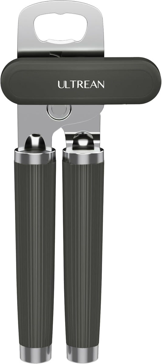 Ultrean Manual Can Opener Bottle Opener, Heavy Duty Stainless Steel Smooth Edge Manual Hand Held Can Opener With Soft Touch Handle, Rust Proof Oversized Handheld Easy Turn Knob (Gray) by Ultrean