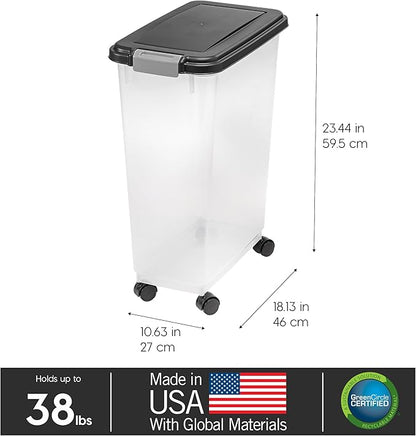 IRIS USA Airtight Dog Food Storage Container, Up to 38 lbs, Attachable Wheels, For Dog Cat Bird and Other Pet Food Storage Bin, Keep Fresh, Translucent Body, Easy Mobility, Black - Image 3