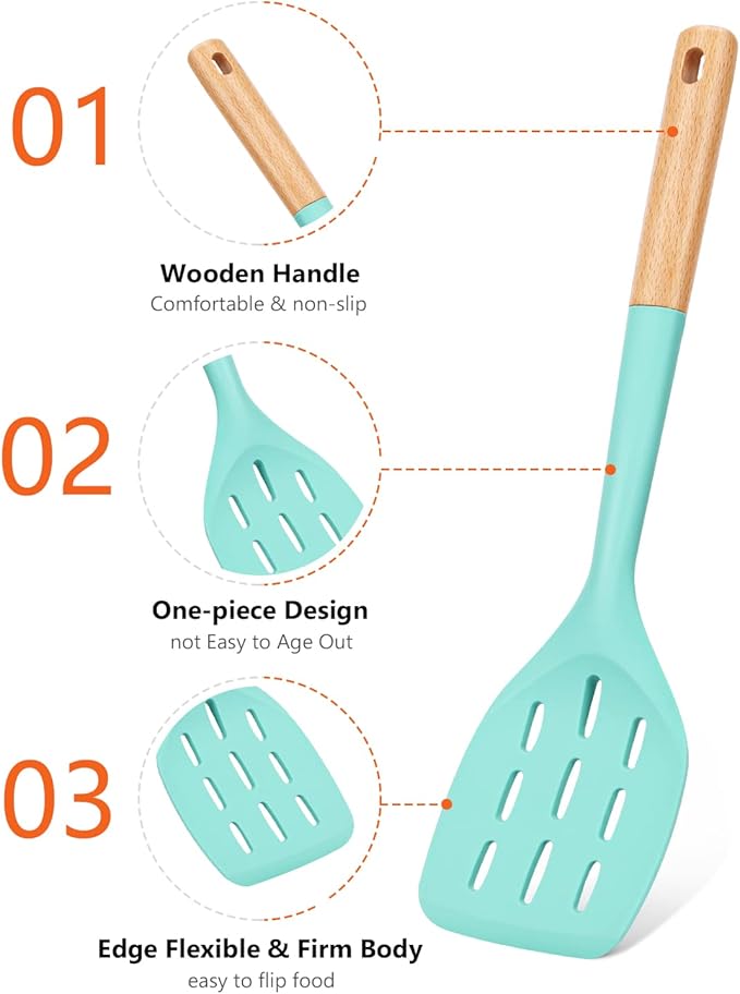 Pack of 2 Silicone Spatula, Non Stick Cooking Utensil Set Stainless Steel Handle Kitchen Turner for Baking Mixing Grilling Serving Food Heat Resistant Non Scratch Hooks Included (Green) - Image 3