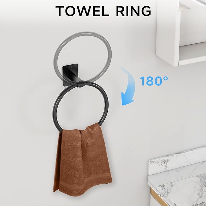 Matte Black Bathroom Accessories Set, KLJKPA 4 Pieces Bathroom Hardware Set, 24 inch Towel Bar, Towel Racks for Bathroom, Robe Towel Hooks, Toilet Paper Holder Wall Mounted - Image 3