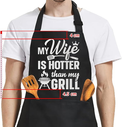 SANDJEST Funny Mens Aprons with Pockets for BBQ Grilling Cooking Grandpa Husband Apron for Birthday Christmas Father's Day