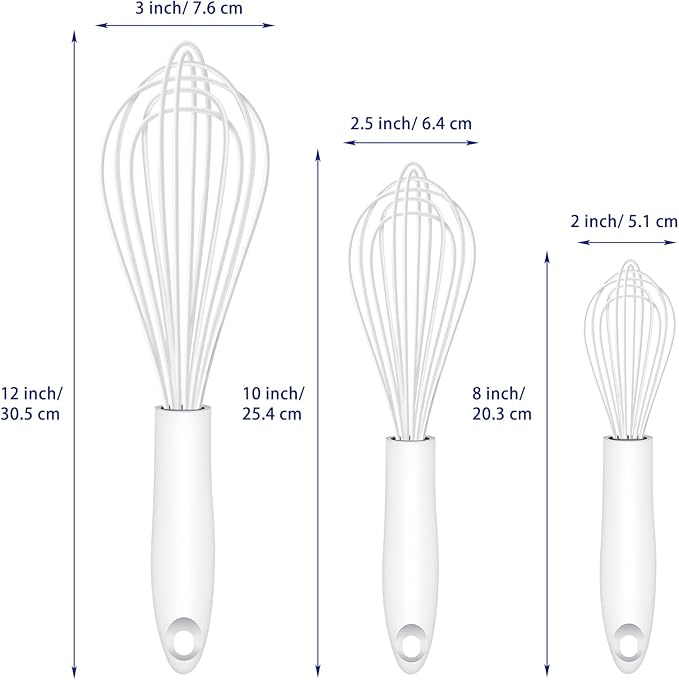 OYV White Silicone Whisk, Sealed Waterproof Design Set of 3, Professional Kitchen Whisks for Cooking Non-Scratch, Silicone&Stainless Steel Whisk, Heat Resistant 480°F Rubber wisk, BPA free - Image 6
