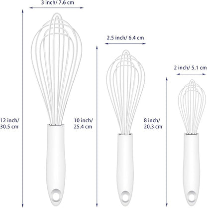 OYV White Silicone Whisk, Sealed Waterproof Design Set of 3, Professional Kitchen Whisks for Cooking Non-Scratch, Silicone&Stainless Steel Whisk, Heat Resistant 480°F Rubber wisk, BPA free - Image 6