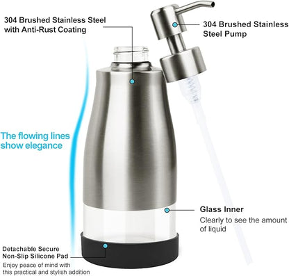 AUMIO Soap Dispenser with Non-Slip Silicone Pad - 2 Pack, Stainless Steel Case Glass Liner Hand Pump for Kitchen and Bathroom - Image 3