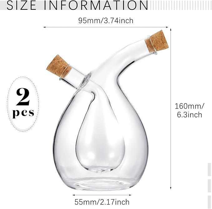Suclain 2 Pcs Oil and Vinegar Dispenser, 2 in 1 Glass Olive Oil and Vinegar Cruet Dispenser Bottle, Olive Soy Sauce Dispenser Double Pourer Spout, Kitchen Cooking Container(Classic)