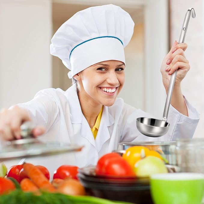 meekoo Stainless Steel Ladle Soup Handle Ladle with Pouring Rim for Kitchen Cooking Soup Sauce - Image 6