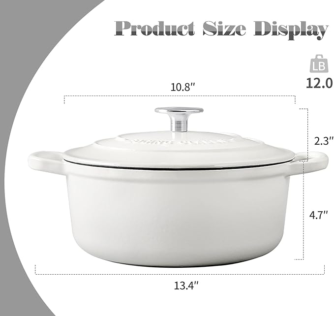 EDGING CASTING Dutch Ovens Enameled Cast Iron Covered 5.5 Quart Dutch Oven with Dual Handle for Bread Baking, White - Image 3