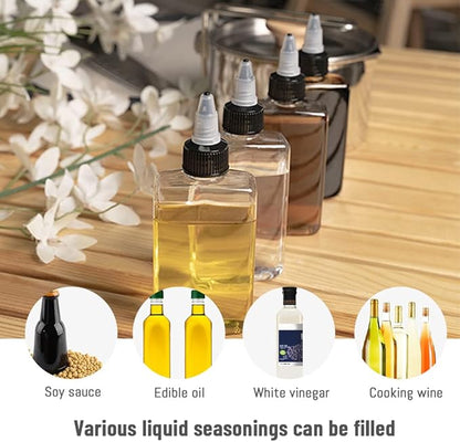 LELE LIFE 8Pcs Small Oil Dispenser Bottle for Camping, 3.4oz Leak-Proof Squeeze Condiment Bottle with Twist Top Cap, Liquid Condiment Container Dispensing Bottles for Oil Soy Sauce Vinegar