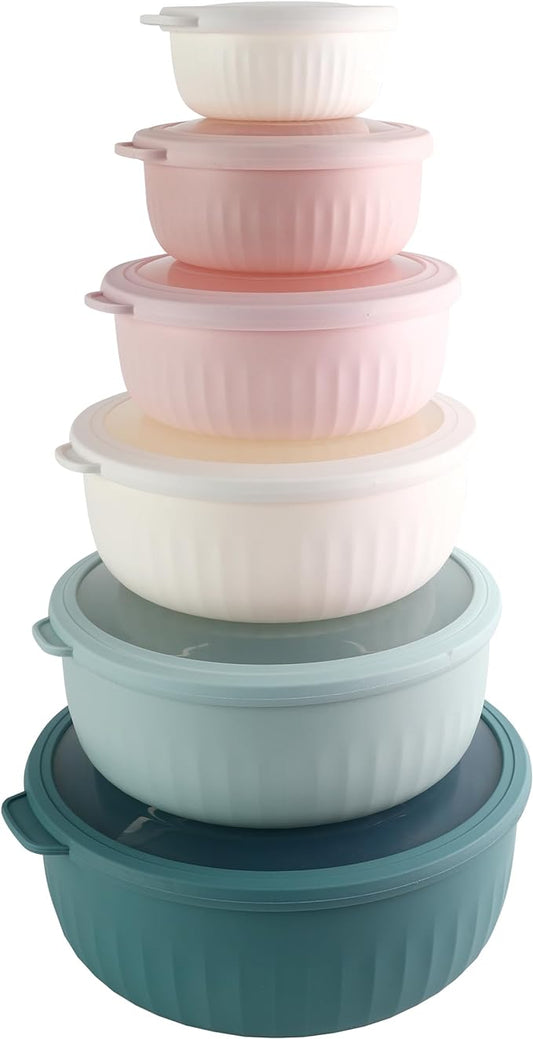 COOK WITH COLOR Prep Bowls with Lids- Wide and Deep Nesting Plastic Small Mixing Bowl Set with Lids, 12 Piece Set - Wide Bowls, Teal and Pink by CookwithColor