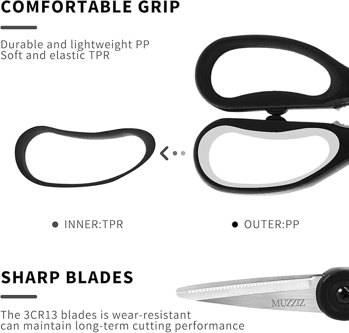 Kitchen Scissors All Purpose, Heavy Duty Stainless Steel Kitchen Shears for Food, Herbs, Meat, Fish with Soft Comfort Grip Handle - 8.7-Inch Black - Image 6