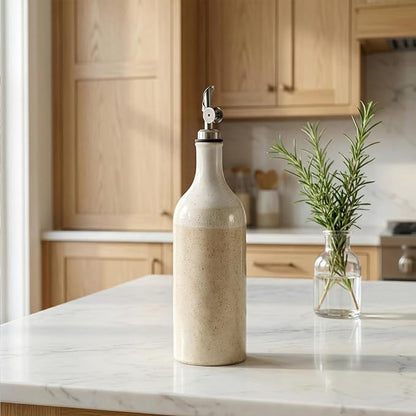 Olive Oil Dispenser Bottle for Kitchen, 23 Oz Ceramic Oil Dispenser with Gravity Spout for Olive Oil, Evoo, Vinegar, Soy Sauce, Coffee Syrups, Oil(Brown)