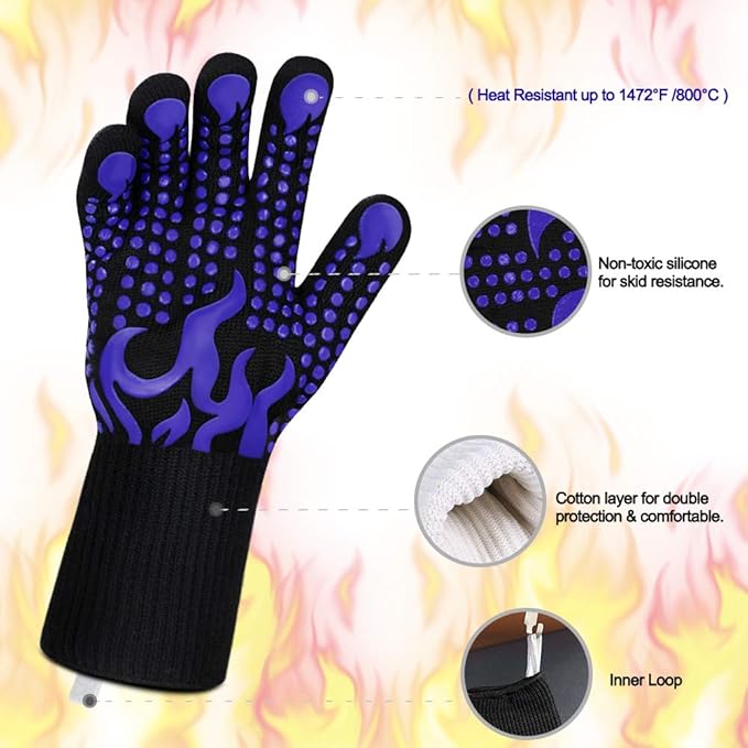 Comsmart BBQ Gloves, 1472 Degree F Heat Resistant Grilling Gloves Silicone Non-Slip Oven Gloves Long Kitchen Gloves for Barbecue, Cooking, Baking, Cutting - Image 4