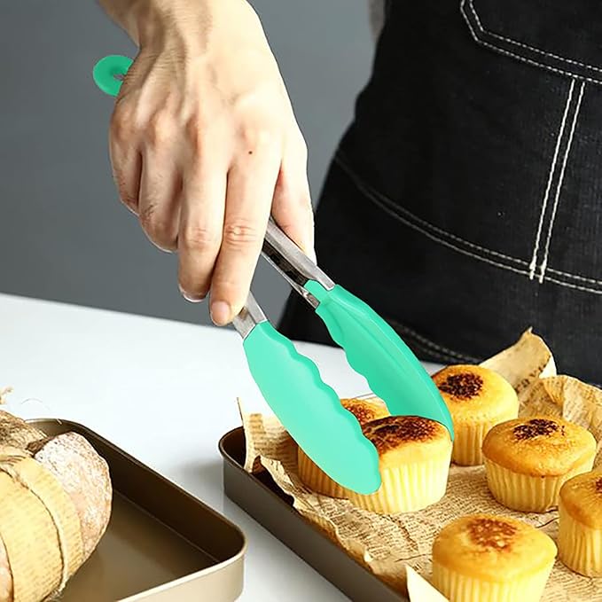 HINMAY Mini Tongs with Silicone Tips 7 Inches Silicone Cooking Tongs, Set of 3 (Mint) - Image 4