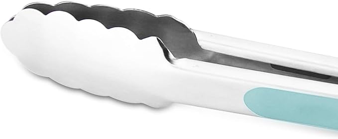 Premium 304 Stainless Steel Tongs Set – 12" Grill Tongs & 9" Cooking Tongs, Heat Resistant up to 600°F, Wavy Grip Head, Non‑Slip Handle with Locking Clip & Hanging Loop, Dishwasher Safe, Aqua Sky - Image 2