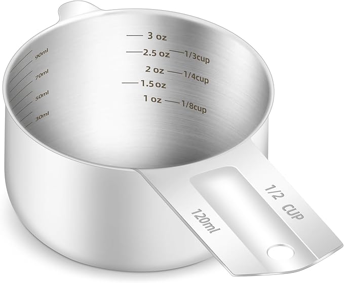 1PCS 1/2Cup (120ml, 4oz) Single Measuring Cup, Etched Inner Scale Stainless Steel Measure Scoop, Metric and US Measurement, Dishwasher Safe by BERYLER
