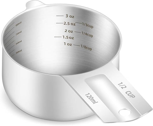 1PCS 1/2Cup (120ml, 4oz) Single Measuring Cup, Etched Inner Scale Stainless Steel Measure Scoop, Metric and US Measurement, Dishwasher Safe by BERYLER
