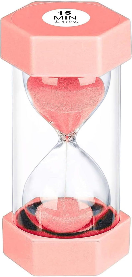 Sand Timer 15 Minute Hourglass, Unbreakable Hexagon Sand Clock 15 Min, Reloj De Arena 15 Minutos, Plastic Green Hour Glass Sandglass for Classroom Game Decoration (Pink)
