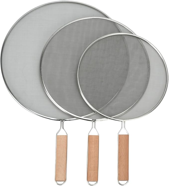 3 Pieces Grease Splatter Screen for Frying Pan, 21/25.5/29cm, with Wooden Handle - Image 2