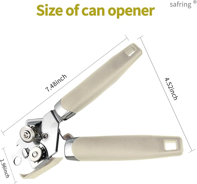 Safring Can Opener Manual, Handheld Strong Heavy Duty Stainless Steel Can Opener, Comfortable Handle, Sharp Blade Smooth Edge, Can Openers with Multifunctional Bottle Opener, Beige - Image 2
