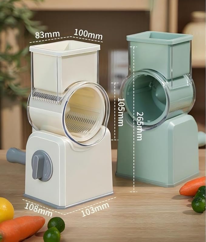 Rotary Cheese Grater with Hand Crank, Multi-Purpose Shredder Slicer with 3 Interchangeable Stainless Steel Blades for Shredding, Slicing, and Grating Cheese, Vegetables, and Fruit (Green) - Image 3
