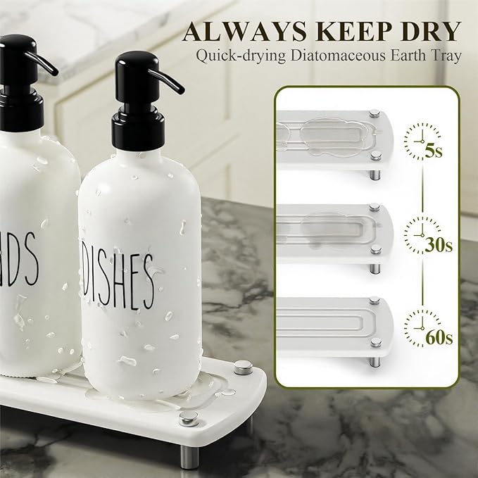 Cisily Kitchen Soap Dispenser Set Comes with Ceramics Sponge Holder, Gold Pumps, and Instant Dry Tray, Hand and Dish Soap Dispenser Set (4, Black + White + Sponge Holder) - Image 3