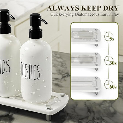 Cisily Kitchen Soap Dispenser Set Comes with Ceramics Sponge Holder, Gold Pumps, and Instant Dry Tray, Hand and Dish Soap Dispenser Set (4, Black + White + Sponge Holder) - Image 3