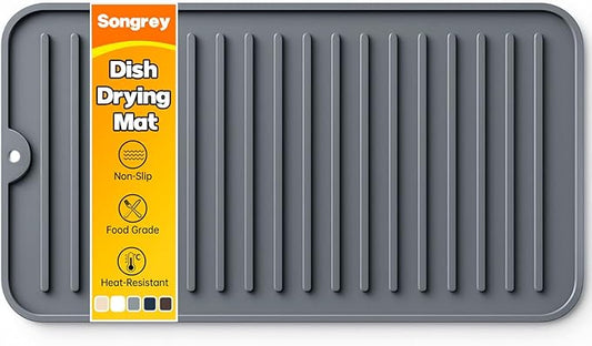 Songrey 12" x 6.5" Silicone Dish Drying Mat, Kitchen Counter Drying Pad for Sink Dishes or Under Rack, Multi-Use as Heat Resistant Trivet, Coffee Bar Mat by Unknown