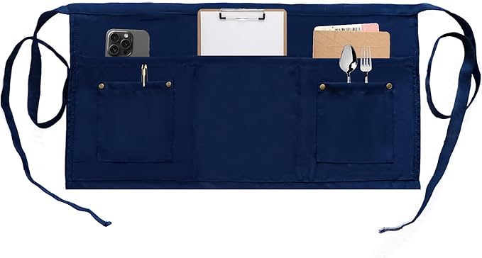 Server Apron with 5 Pockets - Rivet buckle Unisex Short/Half Waiter Waist Short Apron