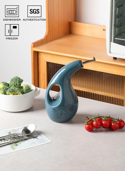 Sweejar Ceramic Olive Oil Dispenser Bottle, 24 Oz Opaque Cruet Protects EVOO Oil to Reduce Oxidation, Suitable for Storage Vinegar, Coffee Syrups, Liquids (Fog blue) - Image 3