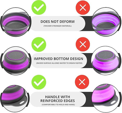 Purple Foldable Food Strainer for Kitchen - Small Collapsible Colander for Spaghetti and Pasta Multifunctional Silicone Strainer for Camping - Image 3
